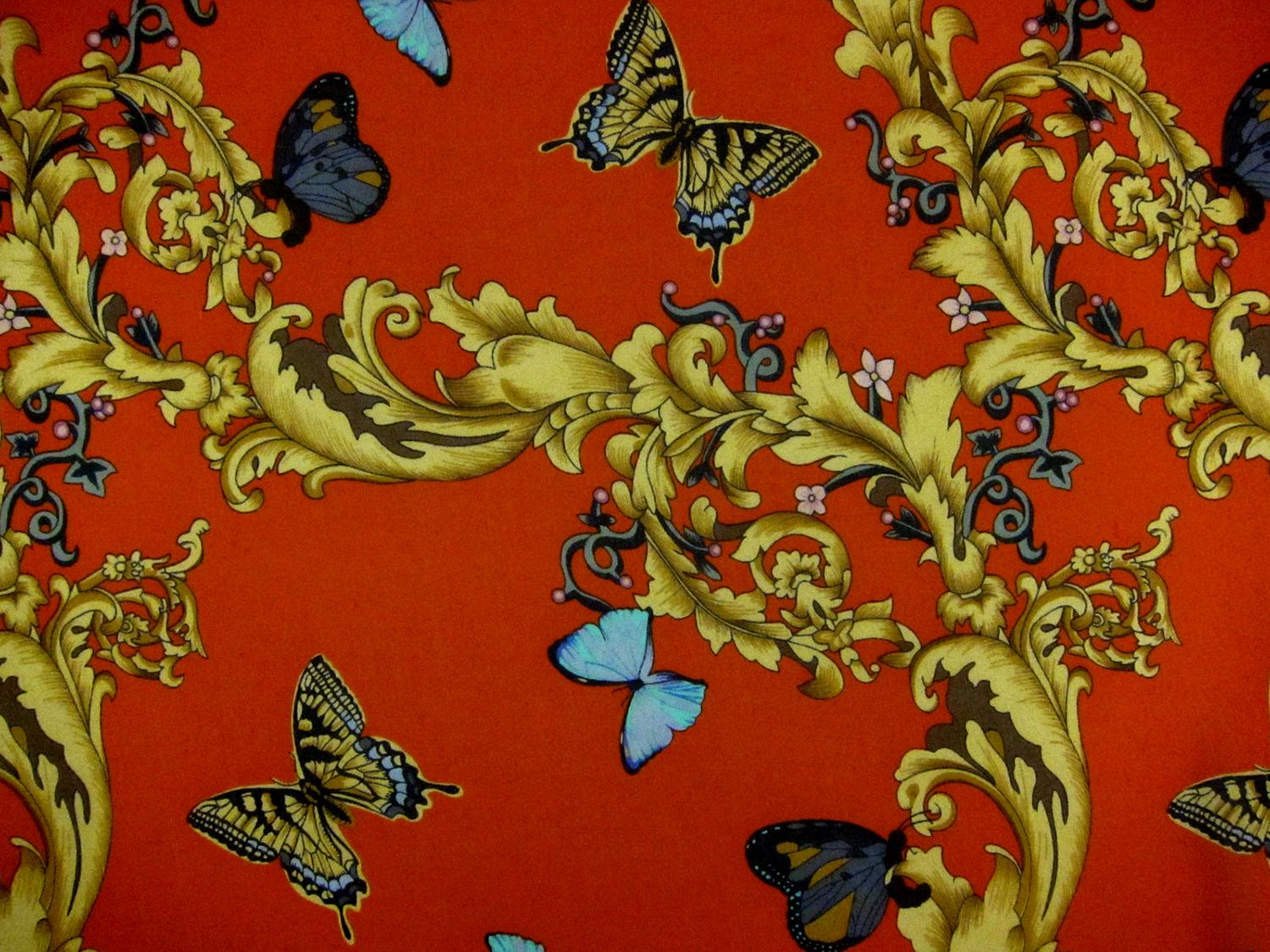 Silk Chiffon in Butterfly Print Animal On Red Background