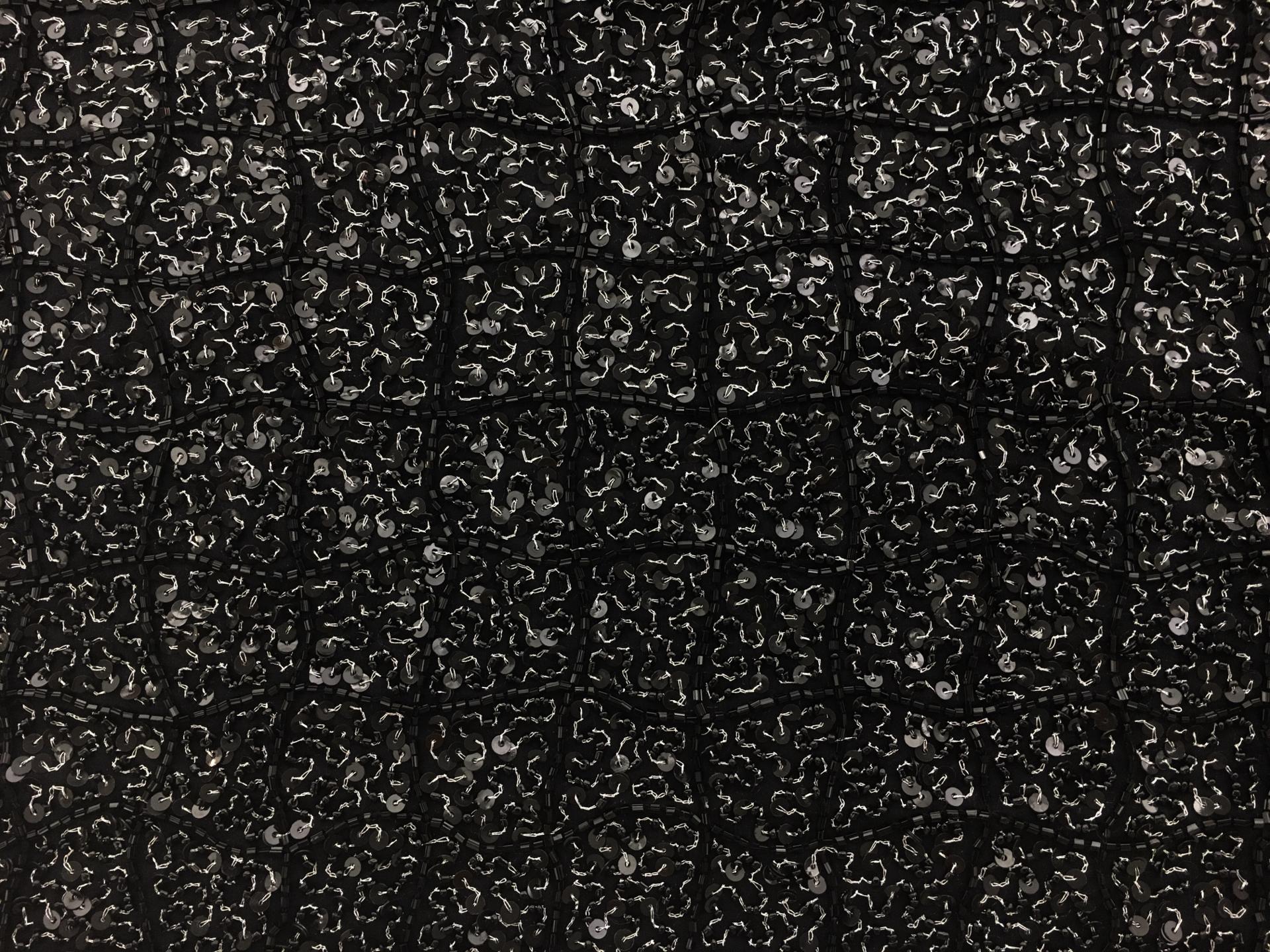 Sequins on Silk Chiffon with Bugle Bead Squares0