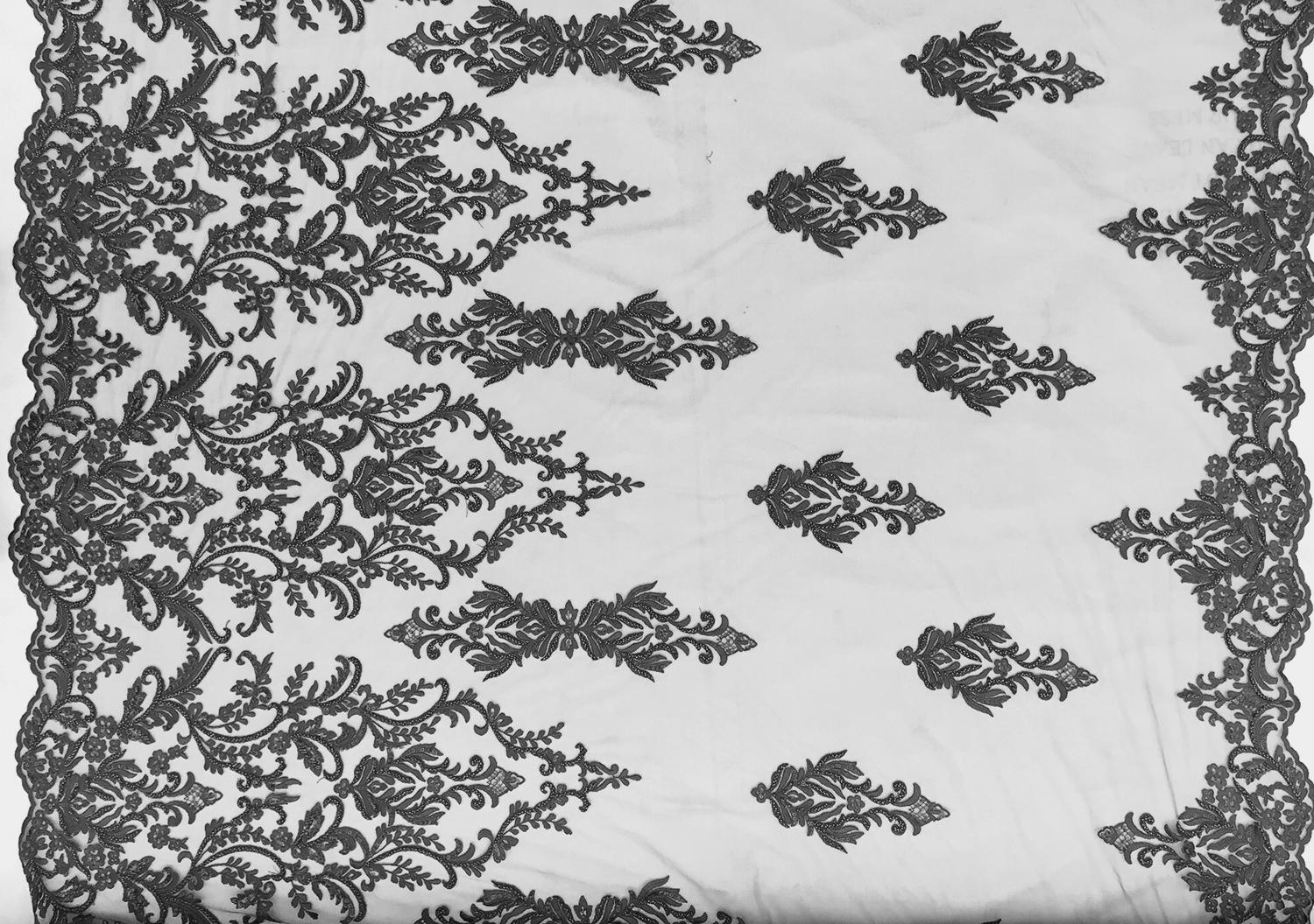 Beaded and Embroidered Tulle in Grey0