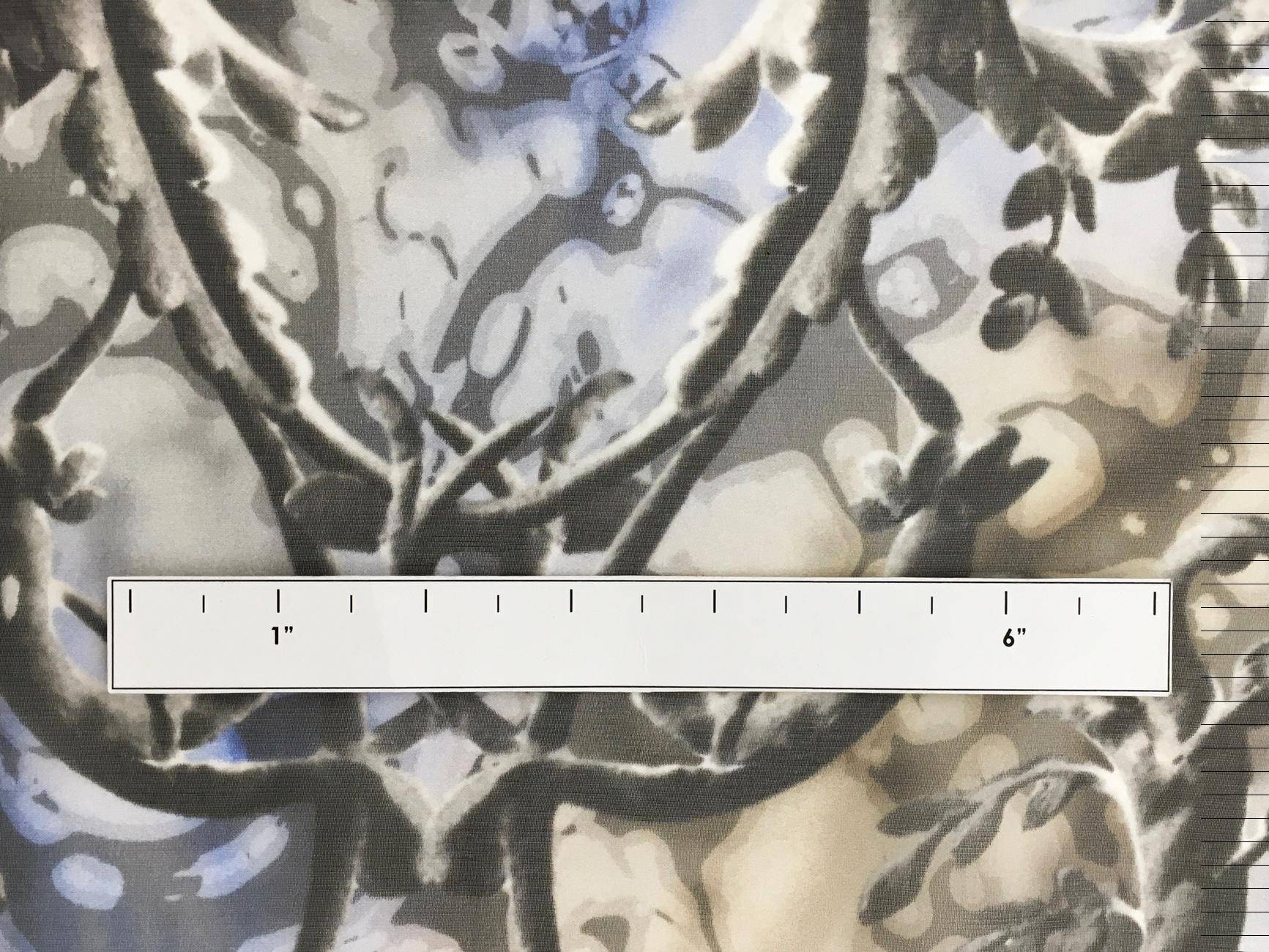 Printed Silk Chiffon with Large Leaves and Filigree2