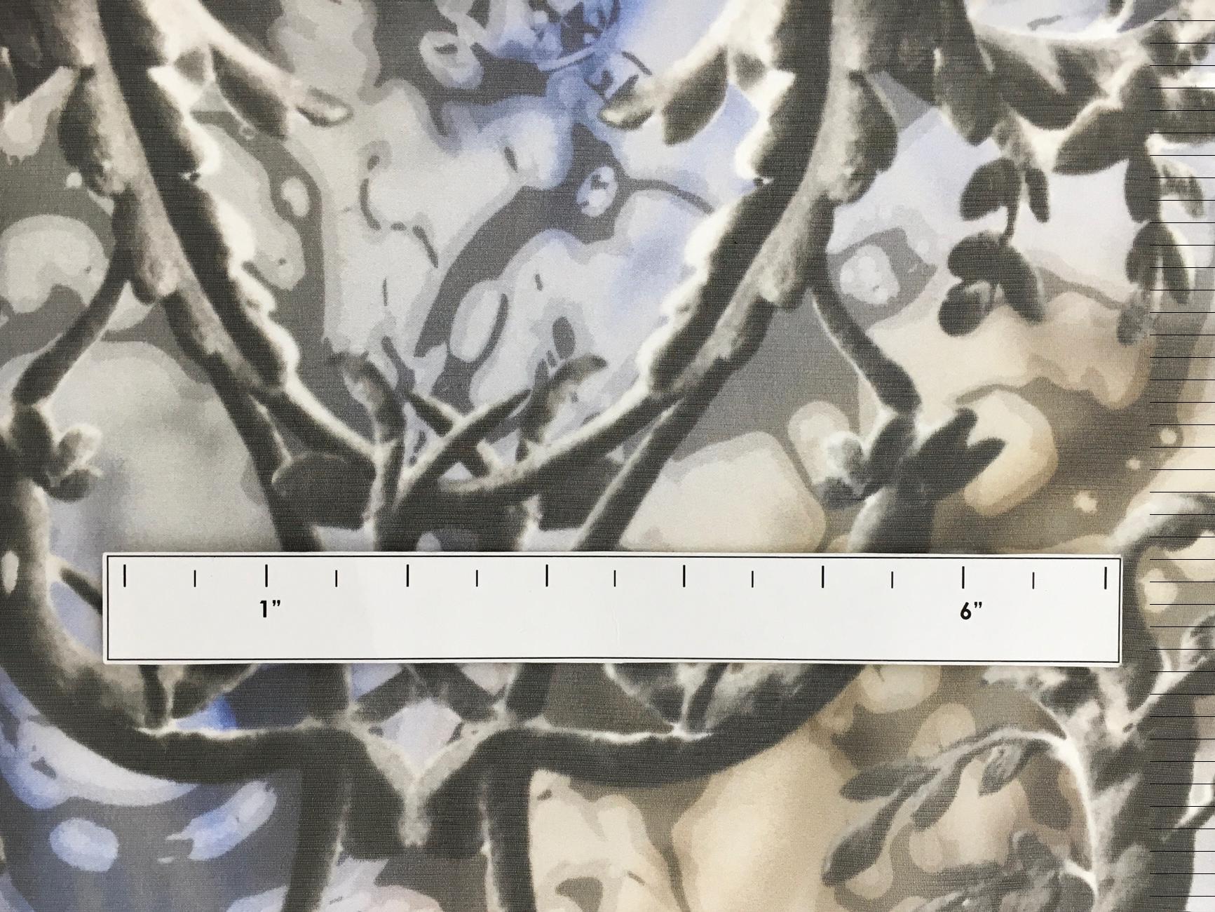 Printed Silk Chiffon with Large Leaves and Filigree2