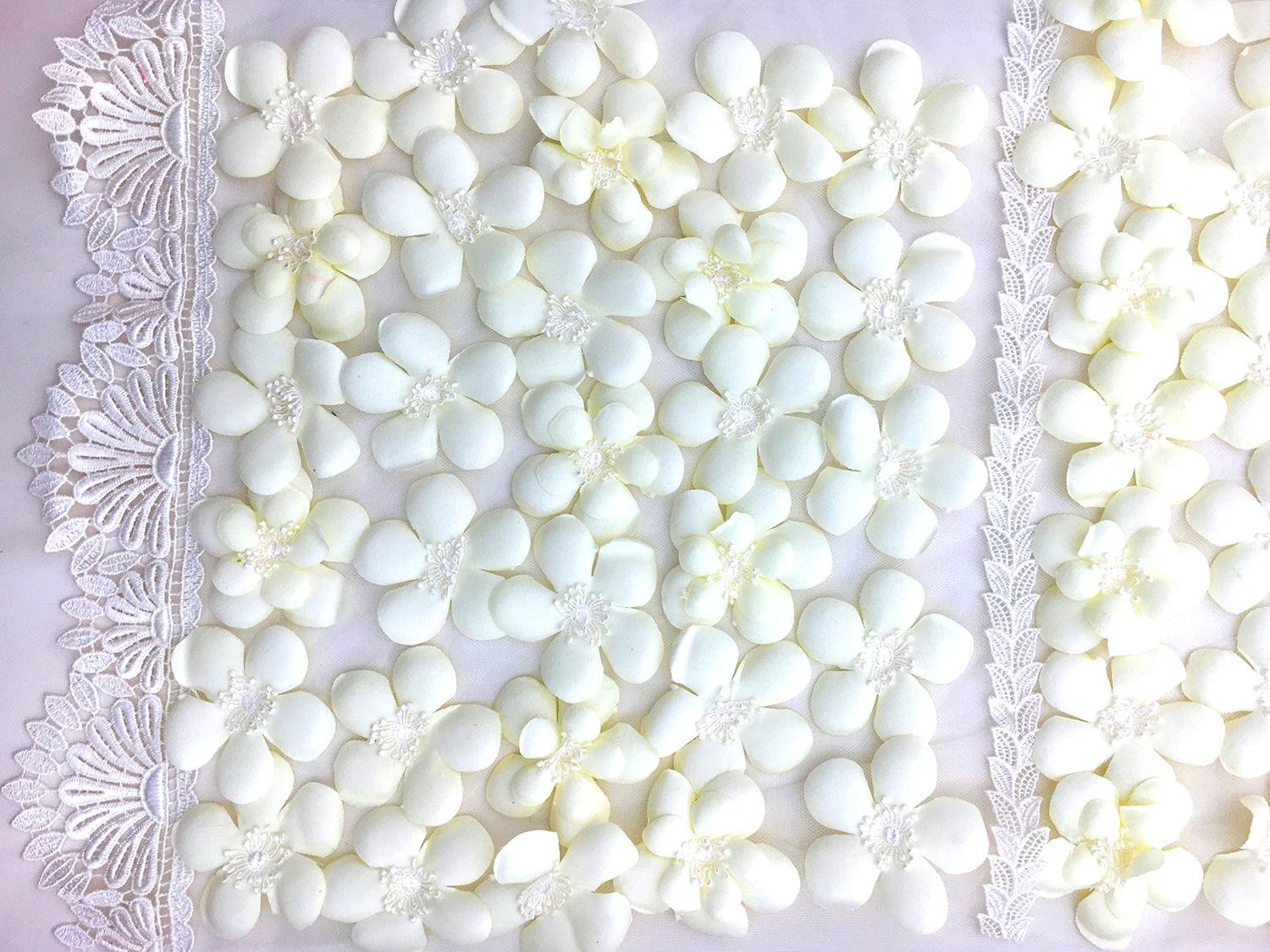 Eggshell Flowers Appliqued on Tulle with Lace Trim0