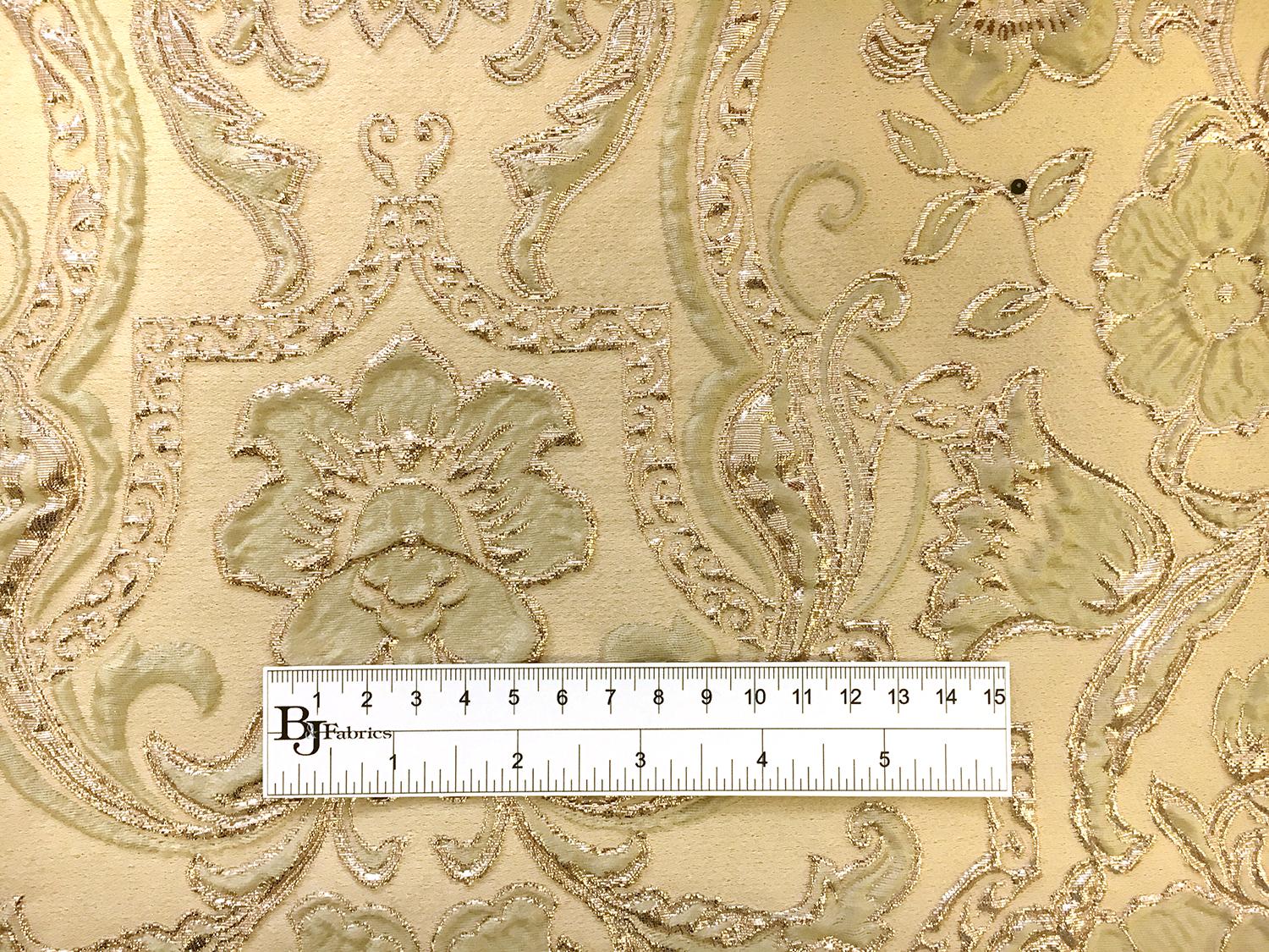 Silk Blend Metallic Cloqué Brocade with Rococo Floral Patterns1