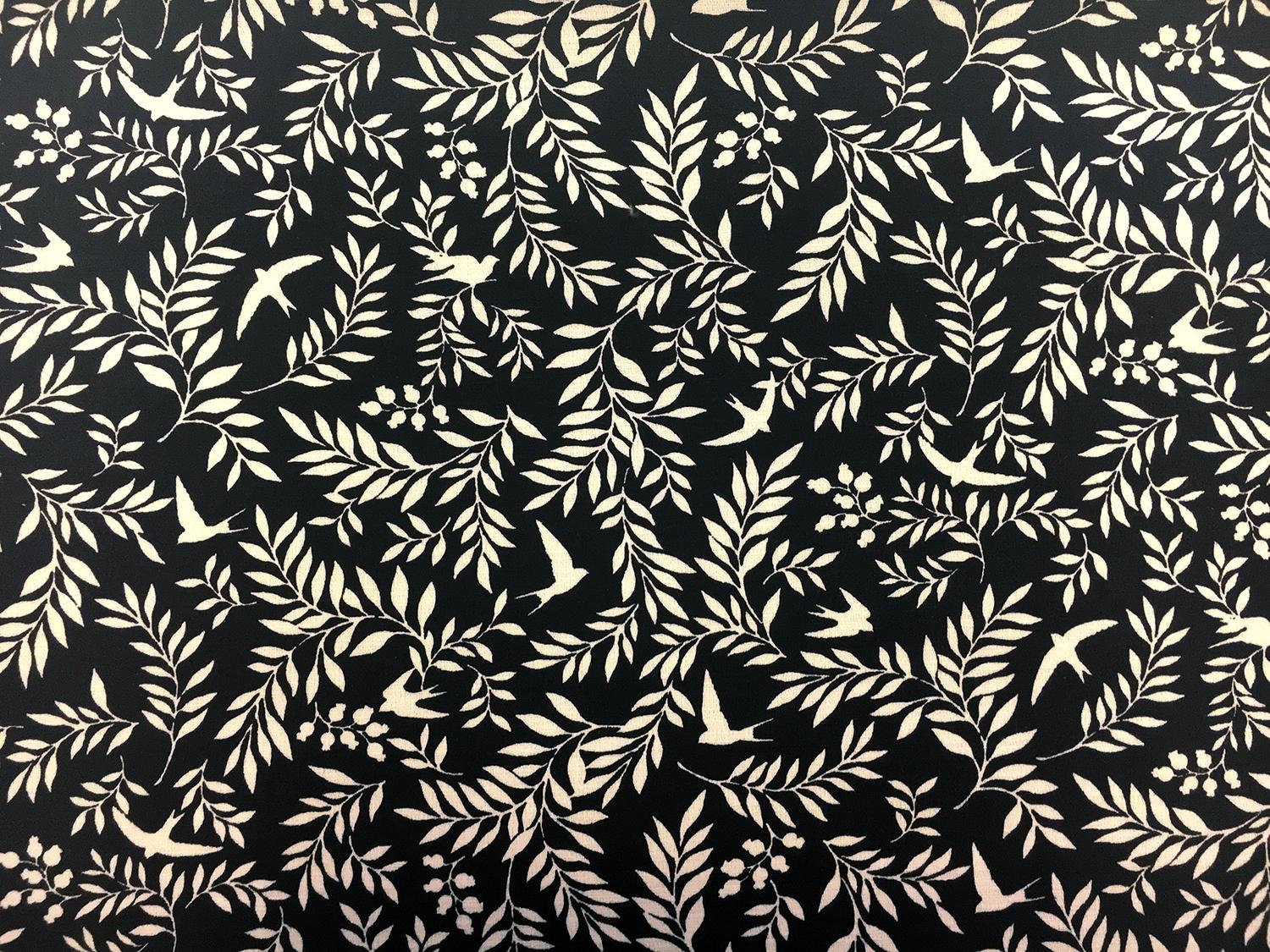 Japanese Textured Cotton Birds and Foliage Print0