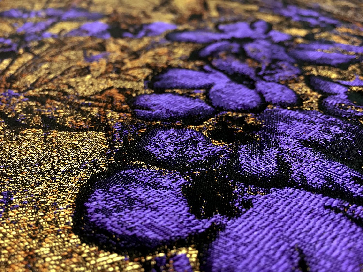 Antique Gold Floral Brocade Fabric with Violet Flowers2