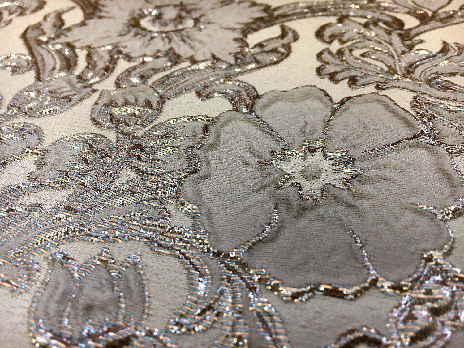 Silk Blend Metallic Cloqué Brocade with Rococo Floral Patterns2