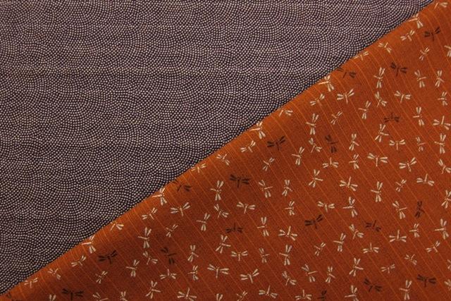 Japanese Cotton Doubleface Dragonfly Print in Burnt Orange Eggplant