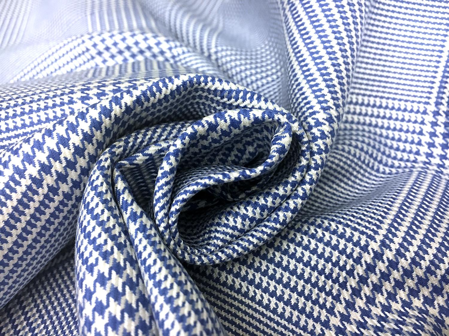 Italian Superfine Wool and Silk Glen Check in Cornflower 1