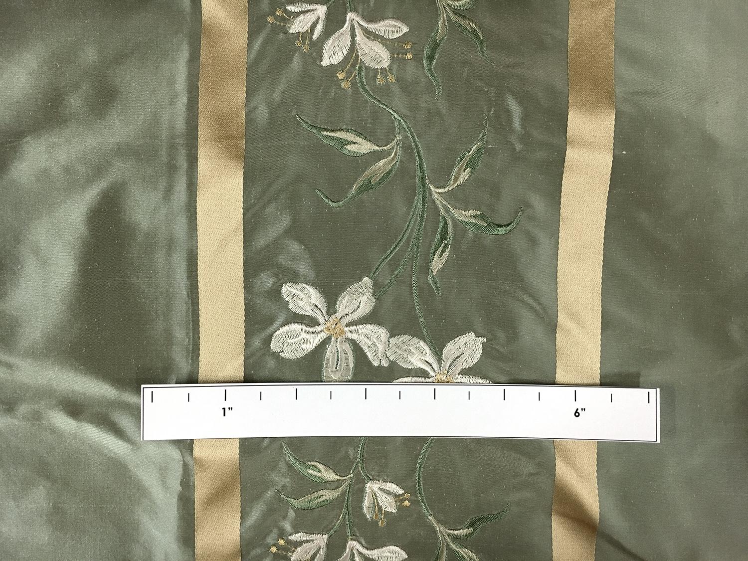 Iridescent Silk Taffeta with Satin Stripes and Embroidered Flowers1