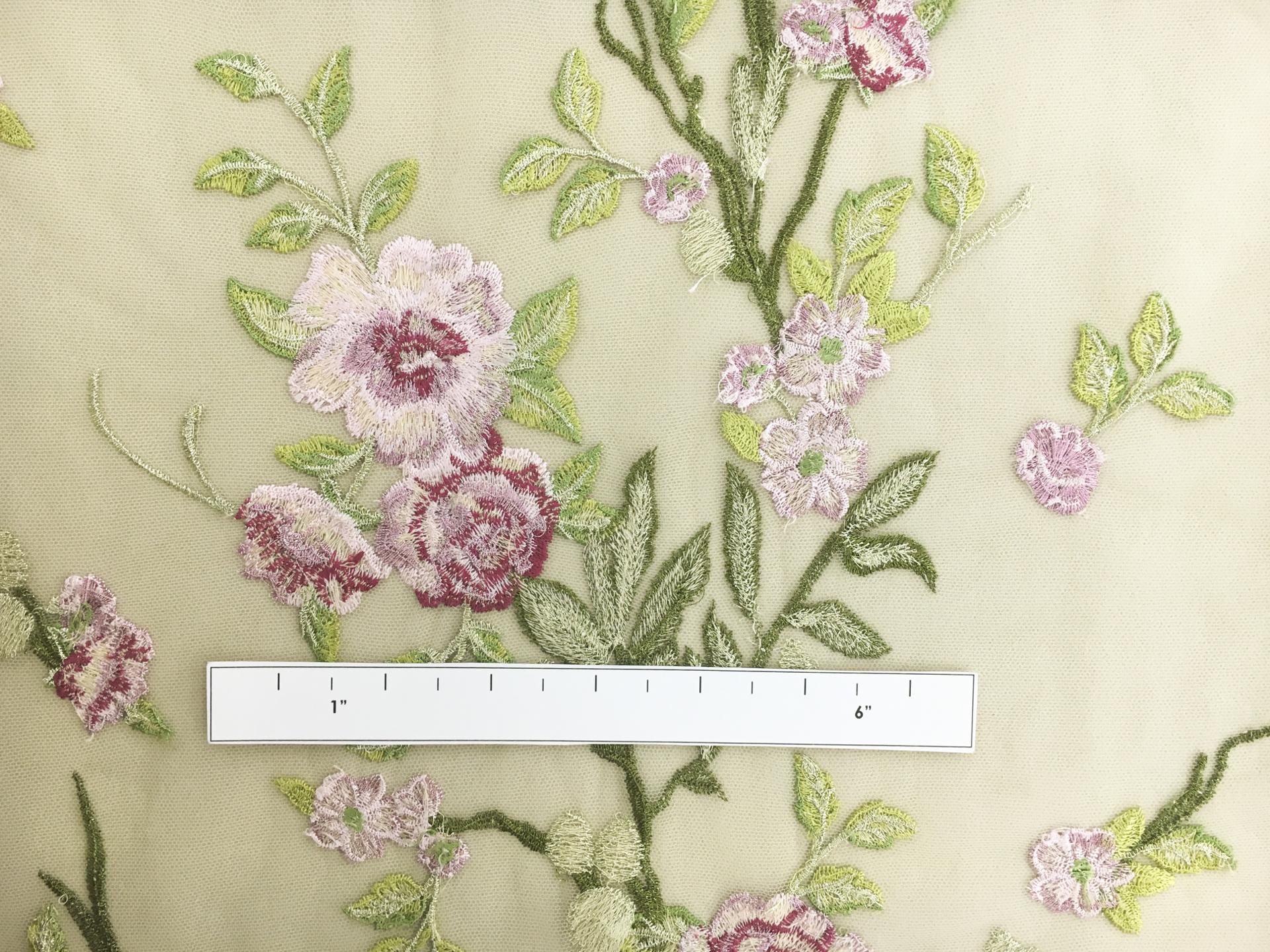 Metallic Embroidered Tulle with Climbing Vines and Roses1