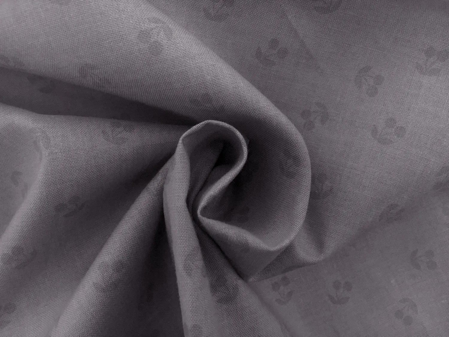 Cotton Broadcloth Cherries Print in Grey 1