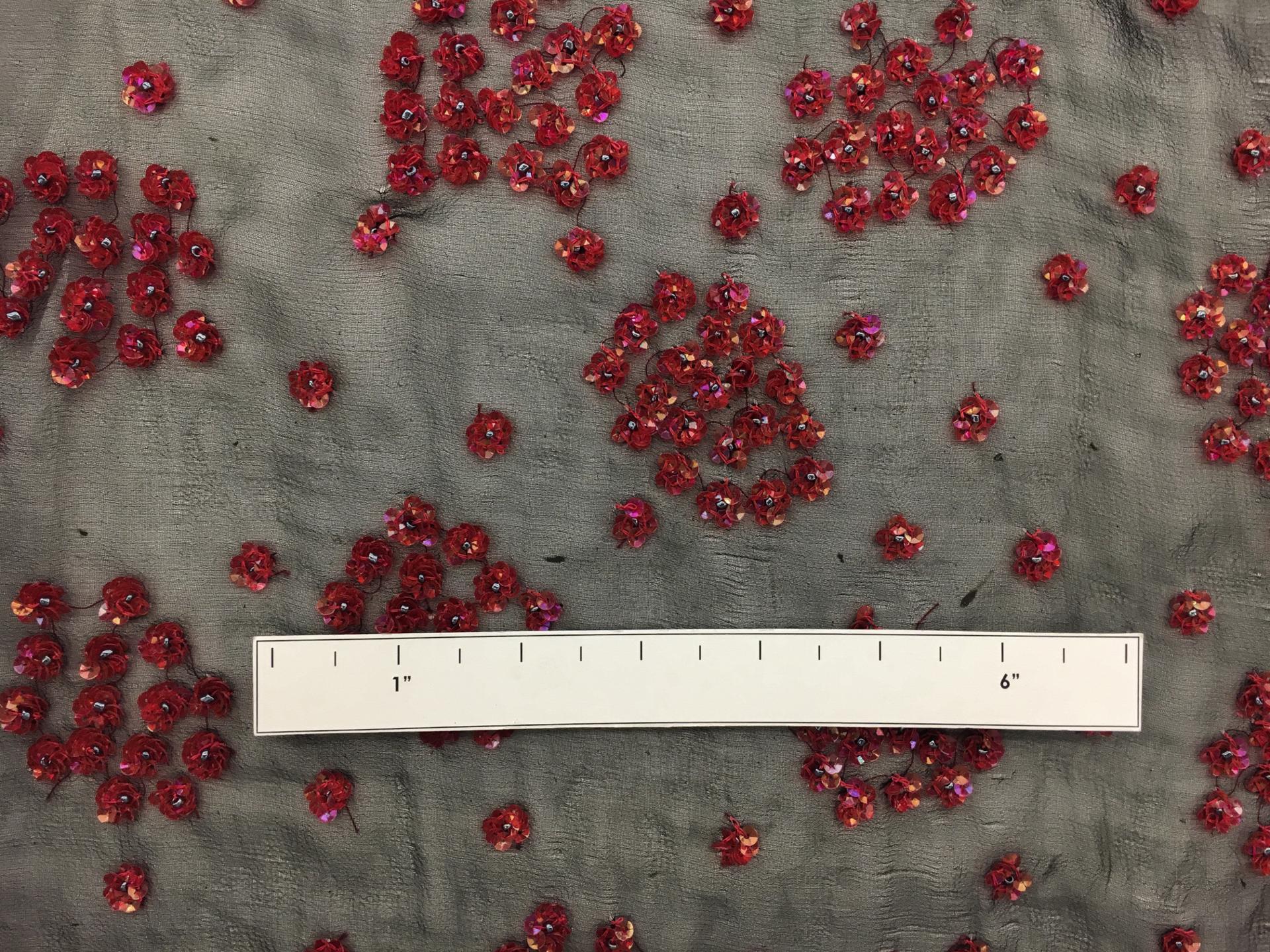 REDUCED Hand Beaded Silk Chiffon with Small Flower Clusters1