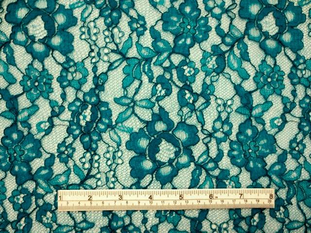 Peacock blue floral Stretch French Chantilly Lace