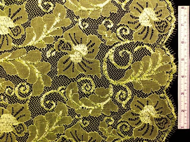 Double scallop floral chartreuse French Metallic Chantilly Lace