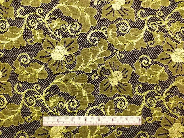 Double scallop floral chartreuse French Metallic Chantilly Lace