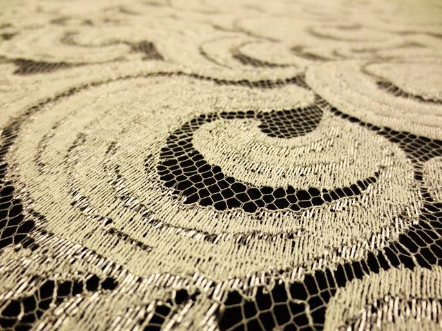Silver and grey double scallop swirly French metallic Chantilly Lace