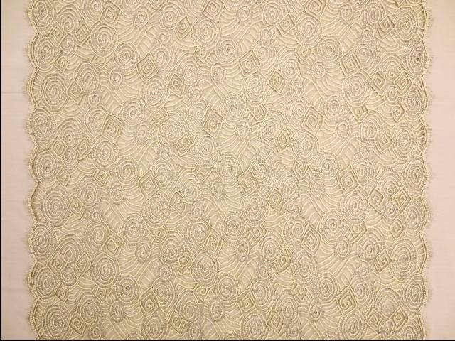 Double scallop silver and cream geometric beaded metallic French Chantilly Lace