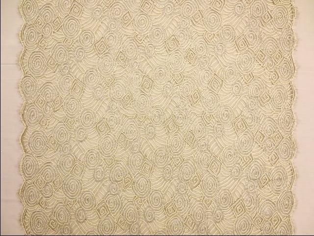 Double scallop silver and cream geometric beaded metallic French Chantilly Lace