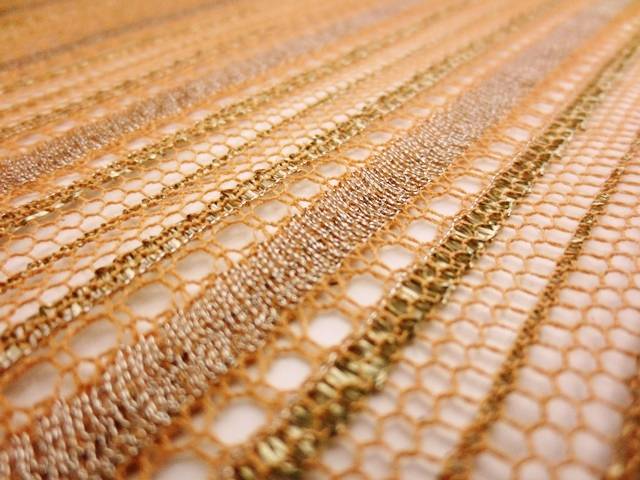 Double scallop stripe gold metallic French Chantilly Lace