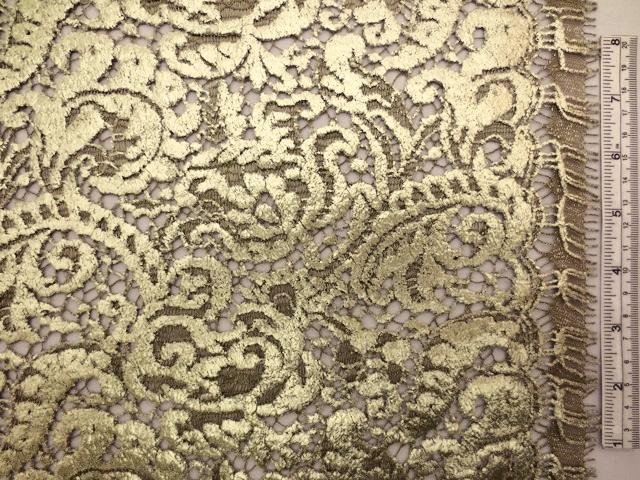 Double scallop paisley light gold metallic painted French Embroidered Lace