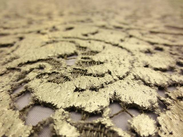 Double scallop paisley light gold metallic painted French Embroidered Lace
