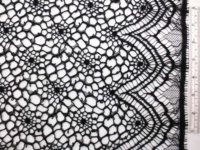 Double scallop black floral corded French Chantilly Lace