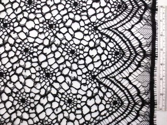Double scallop black floral corded French Chantilly Lace