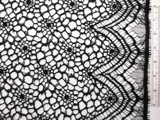 Double scallop black floral corded French Chantilly Lace