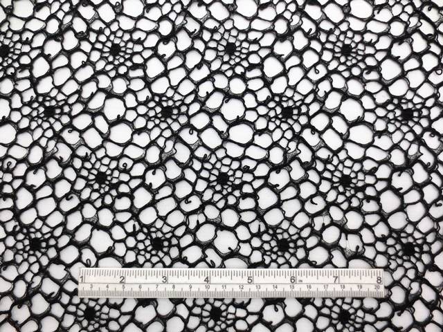 Double scallop black floral corded French Chantilly Lace