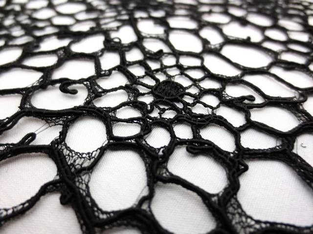Double scallop black floral corded French Chantilly Lace
