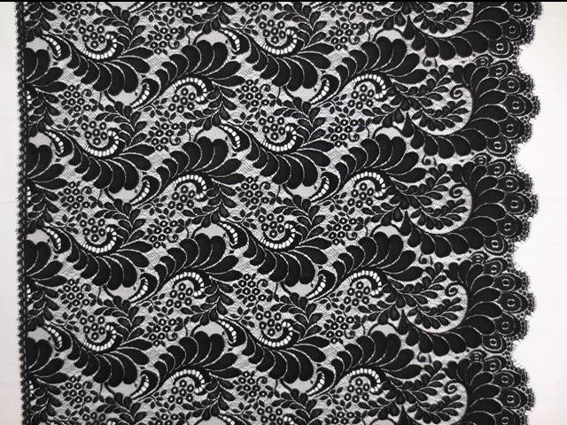 Single scallop black floral French Chantilly Lace