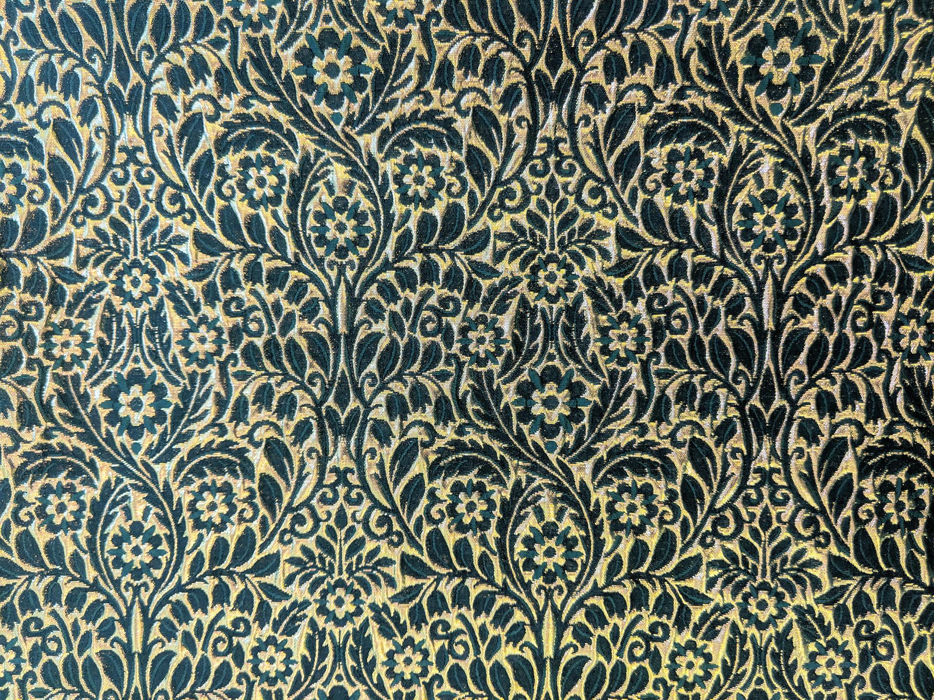 Metallic Brocade with Heavy Floral Ornamentation with Dark Green Accents