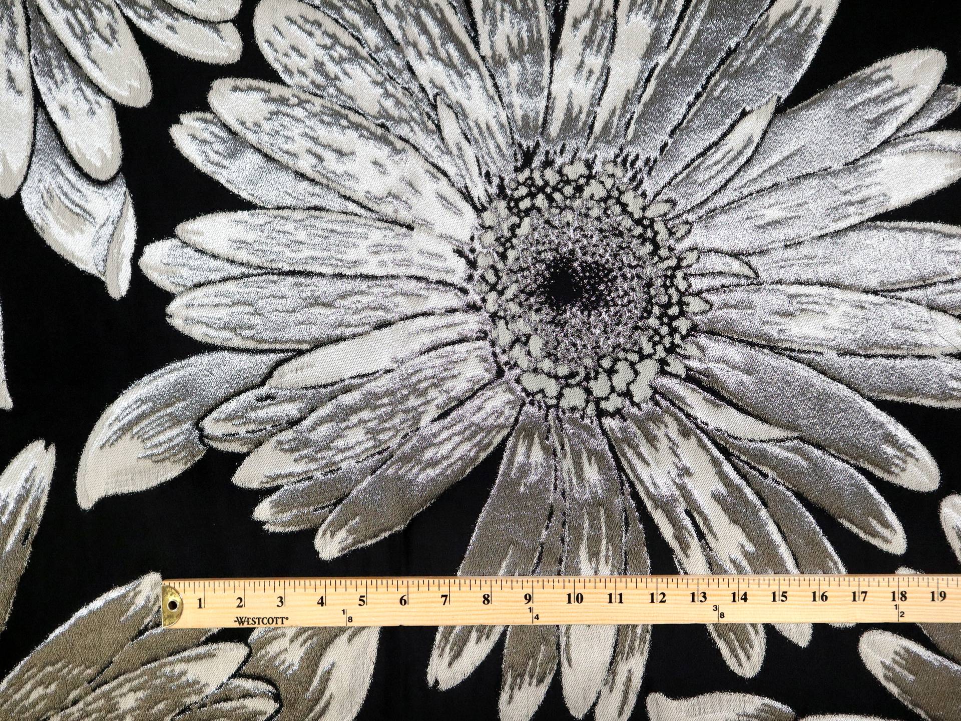 Metallic Brocade with Over Sized Daisies in Silver & Black