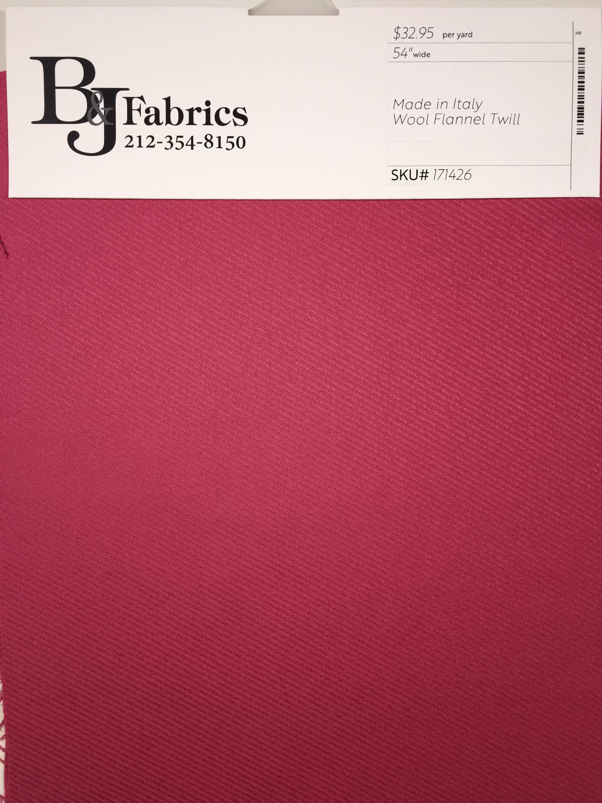 Italian Wool Flannel Twill in Raspberry
