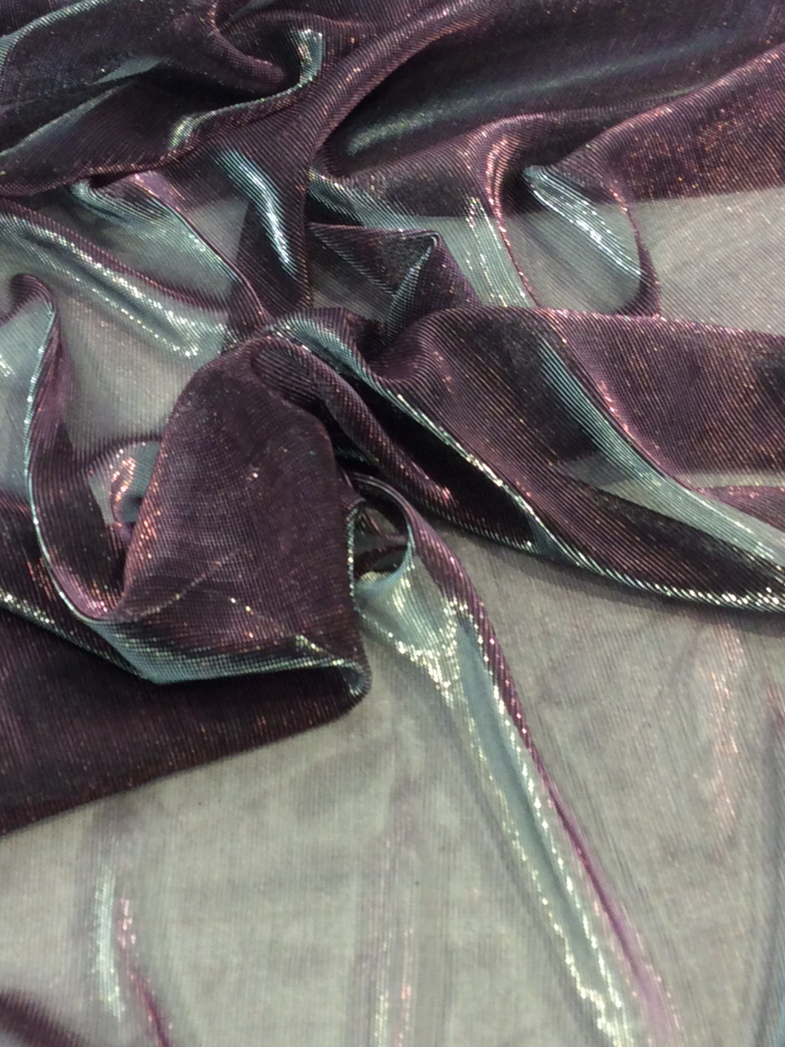 Sheer Iridescent Metallic Knit in Silver and Fuchsia