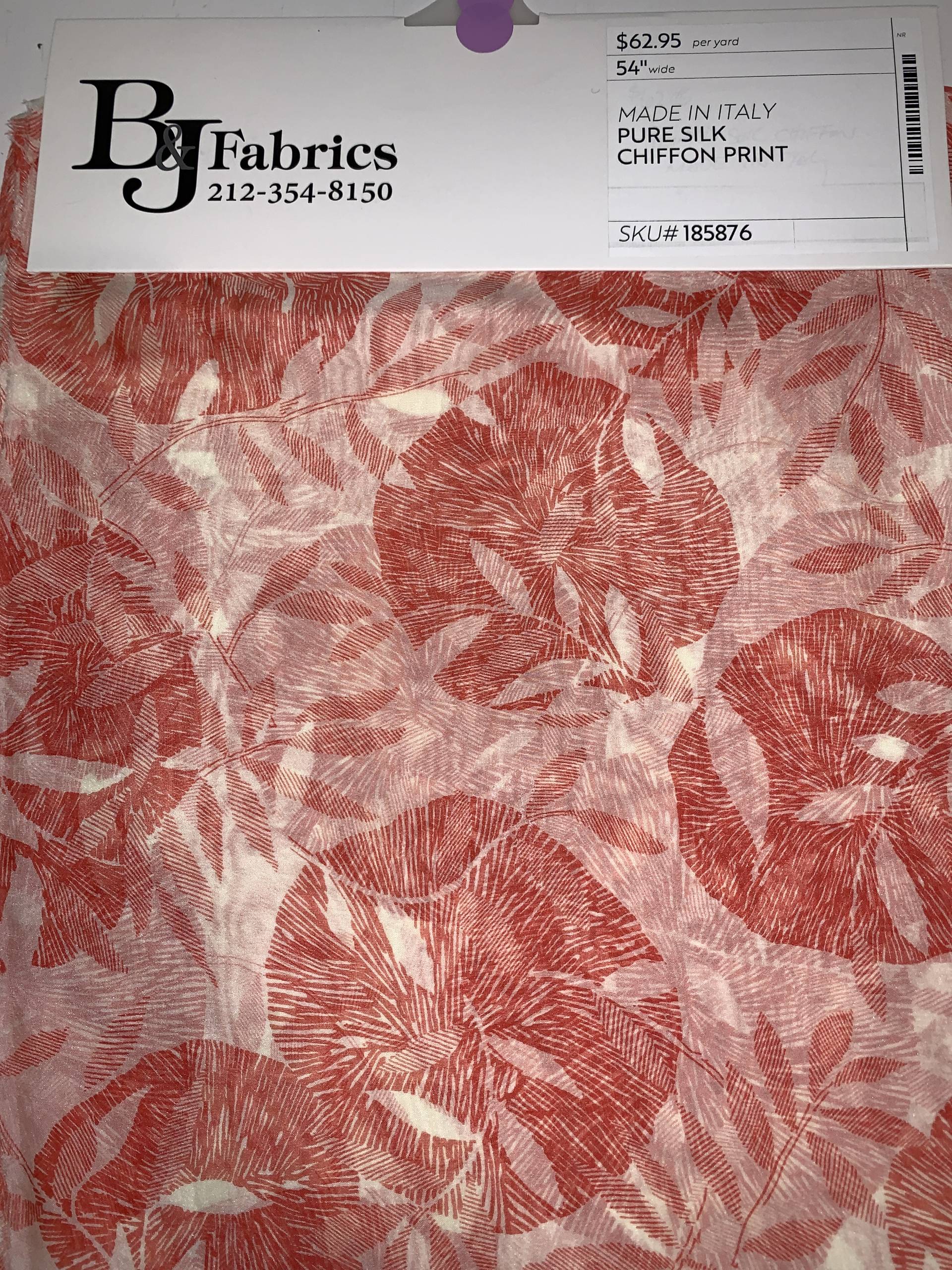 MADE IN ITALY PURE SILK CHIFFON PRINT Red Dot On Pink Background