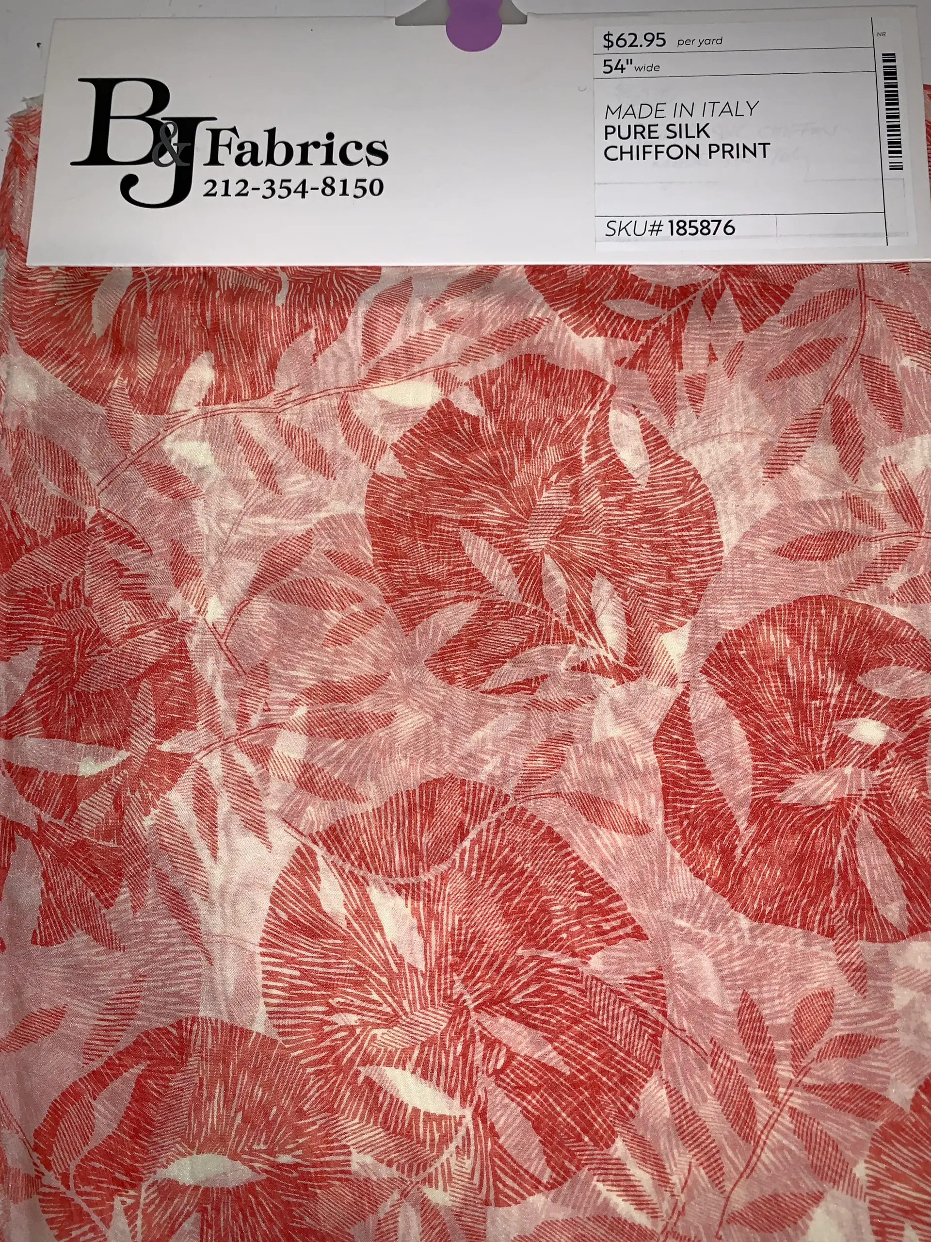 MADE IN ITALY PURE SILK CHIFFON PRINT Red Dot On Pink Background