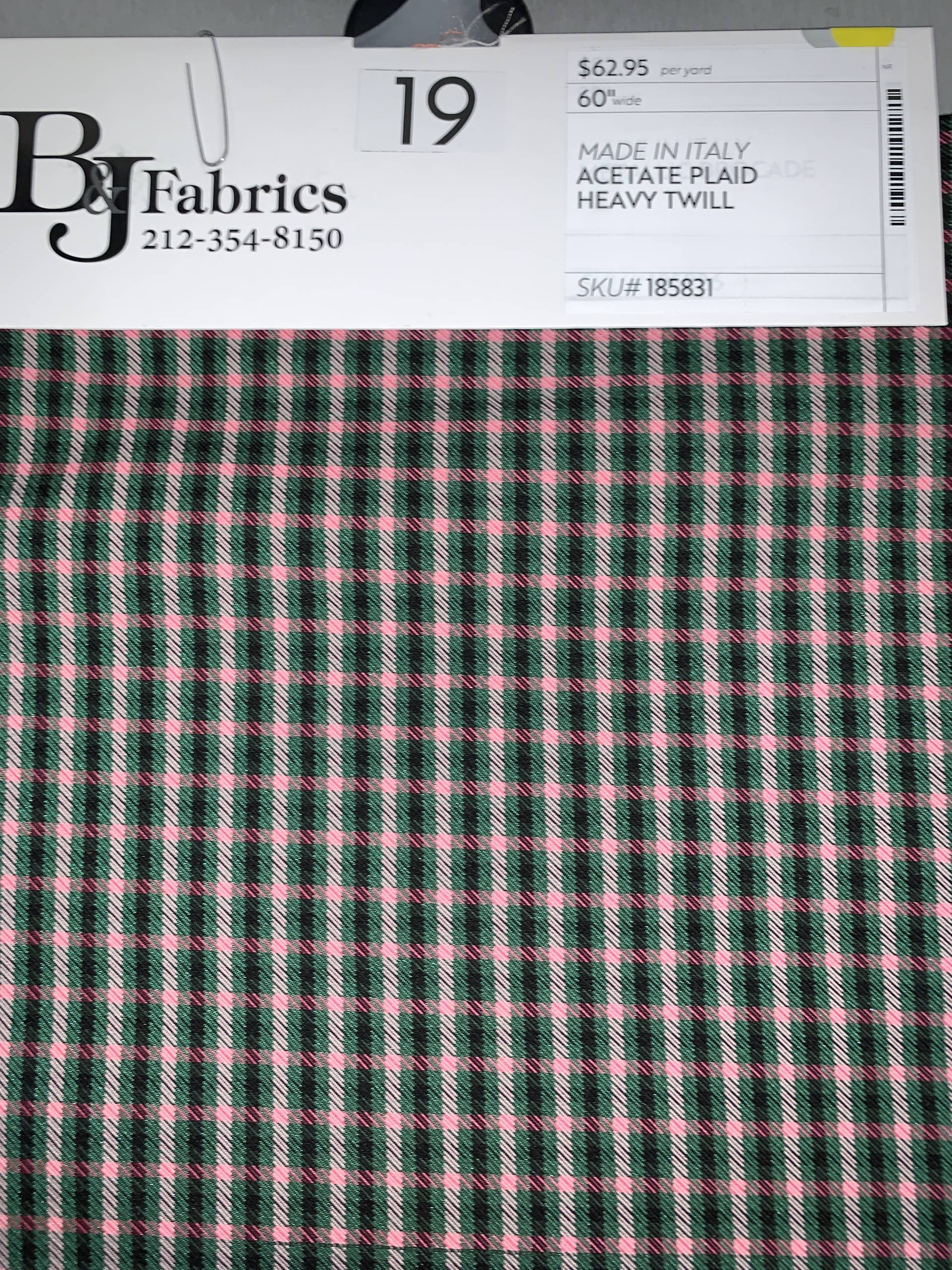 MADE IN ITALY ACETATE PLAID HEAVY TWILL