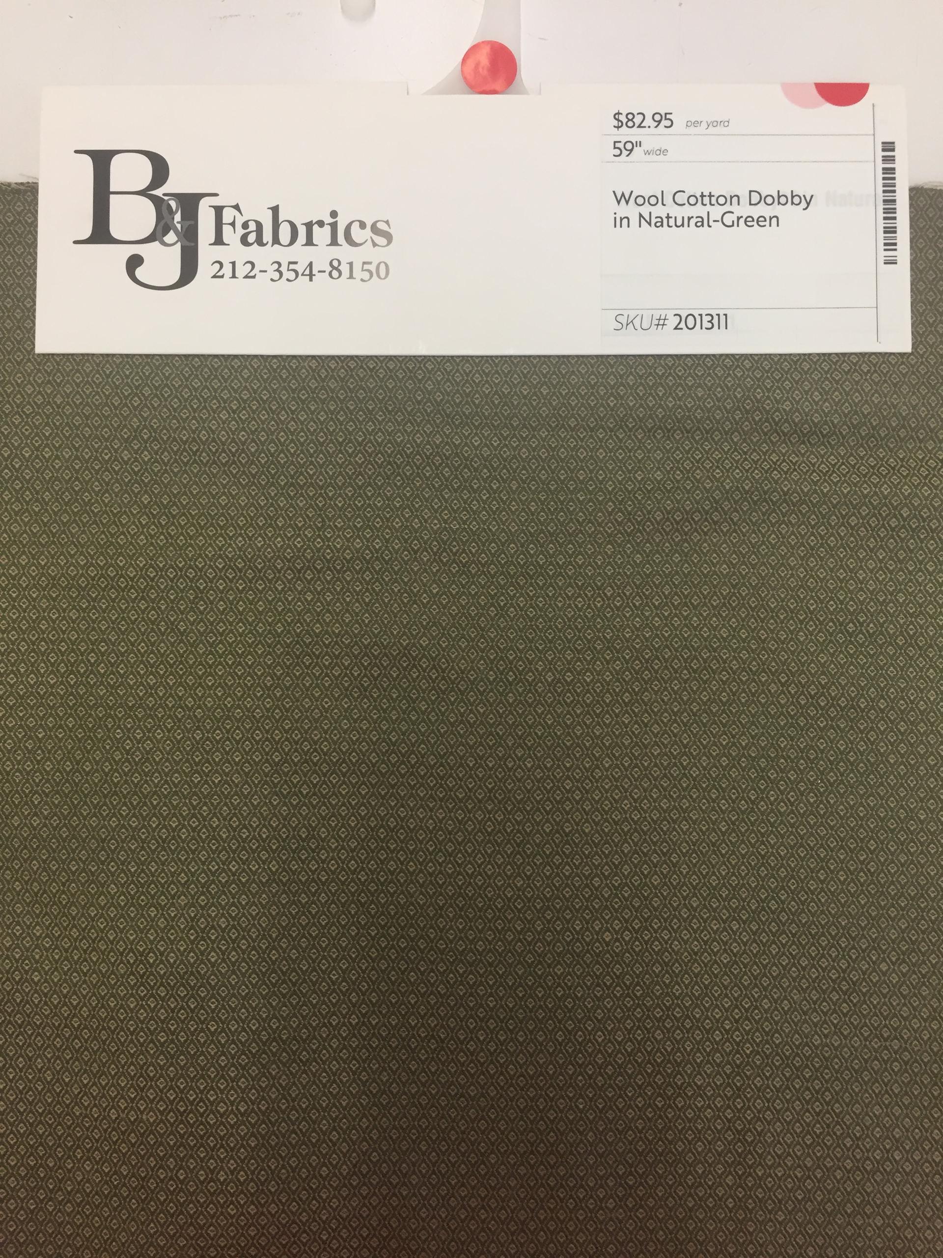 Wool Cotton Dobby in Natural-Green