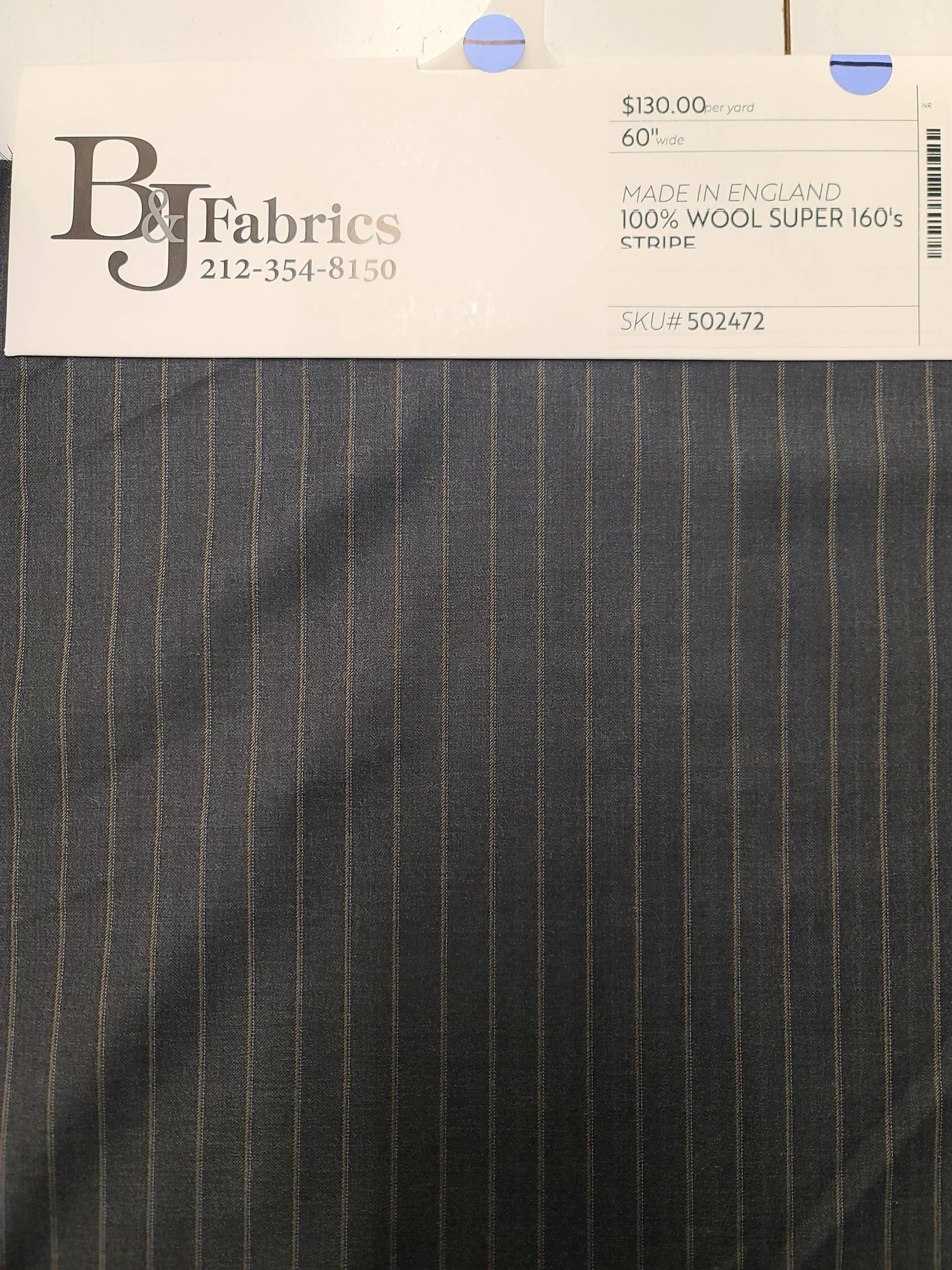 English Wool Super 160's Stripe Suiting in Lead