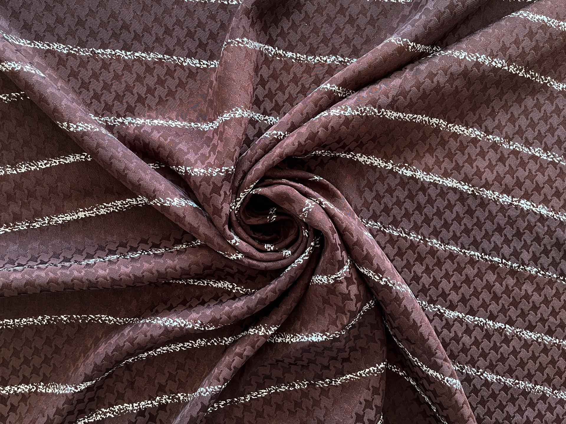 Vintage Silk Print. White and Brown Chalk Stripe