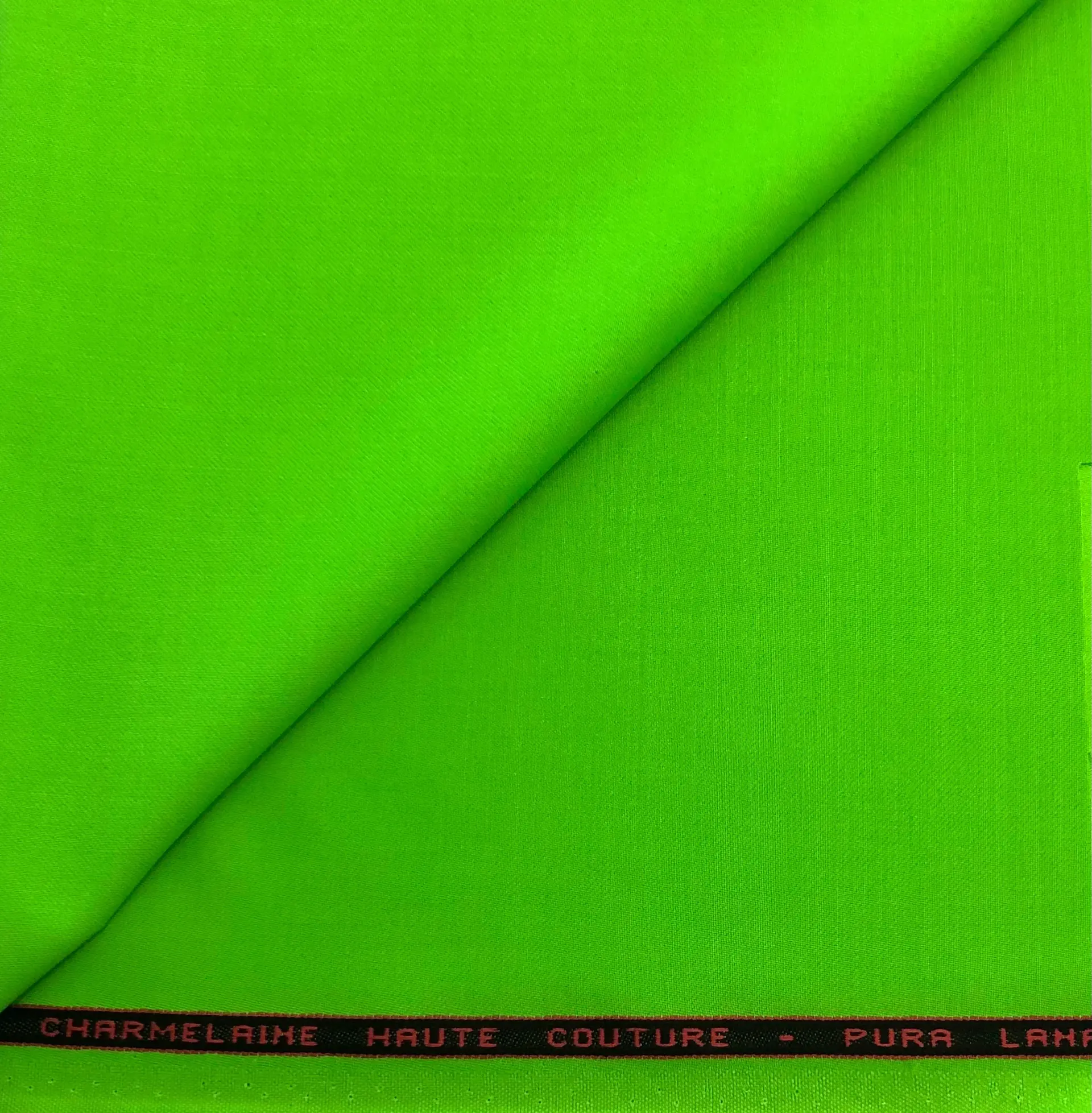 Italian Wool Twill Satin Faille in Fluorescent Green