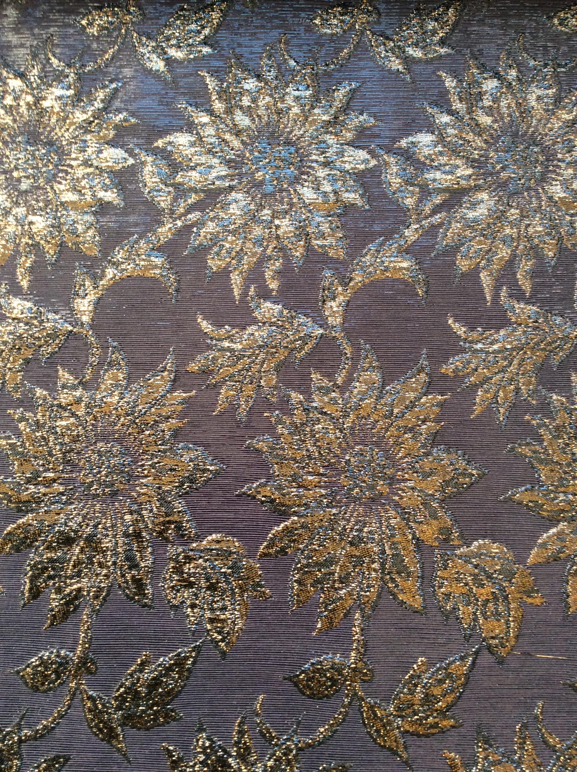 Metallic Silk Brocade with Sunflower Pattern