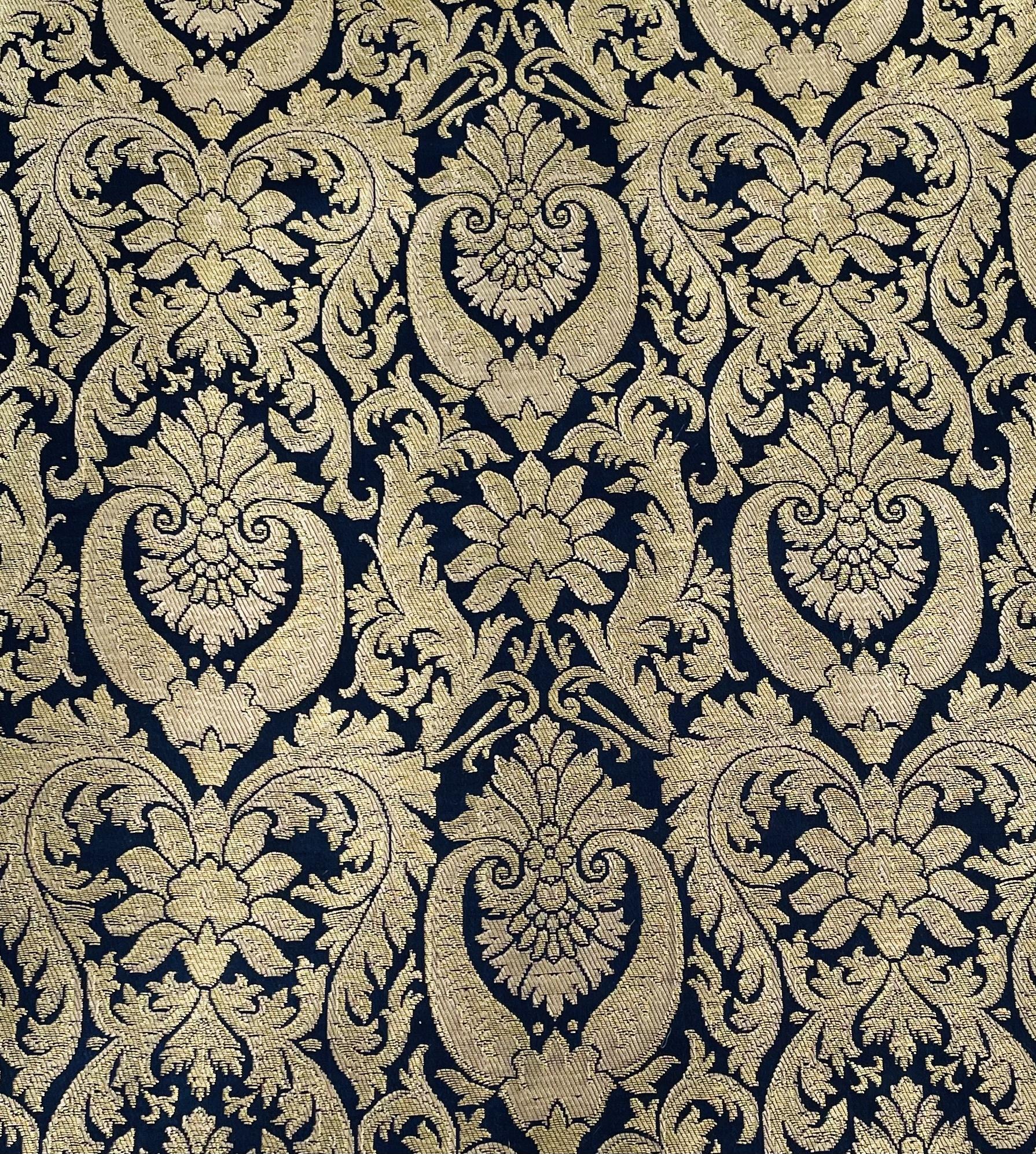 Metallic Brocade in Navy and Gold Baroque Design