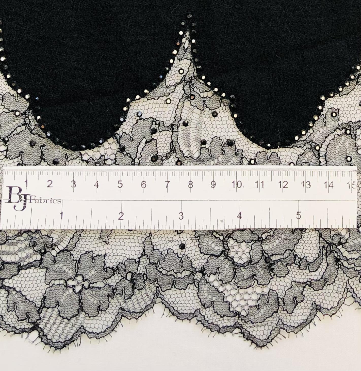 Made in Italy 100% Crepe with Crystal Encrusted Lace Scalloped Edge