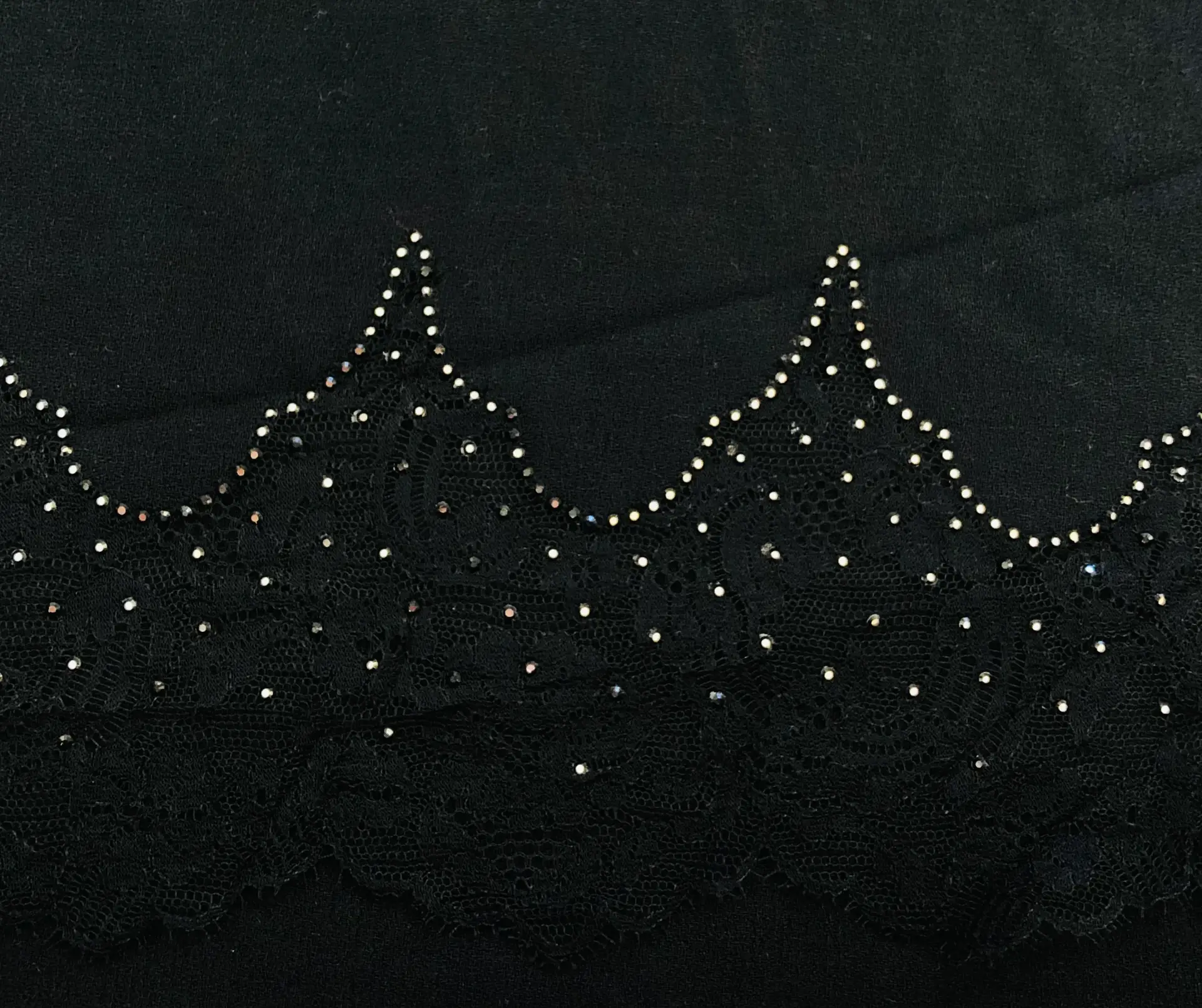 Made in Italy 100% Crepe with Crystal Encrusted Lace Scalloped Edge