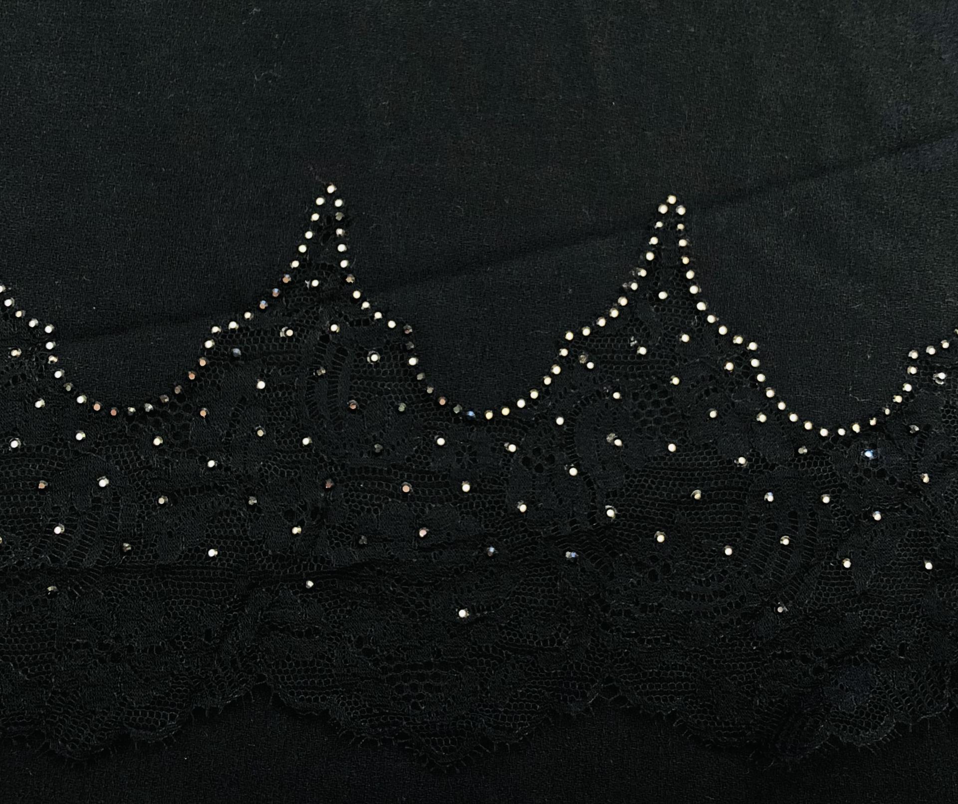 Made in Italy 100% Crepe with Crystal Encrusted Lace Scalloped Edge