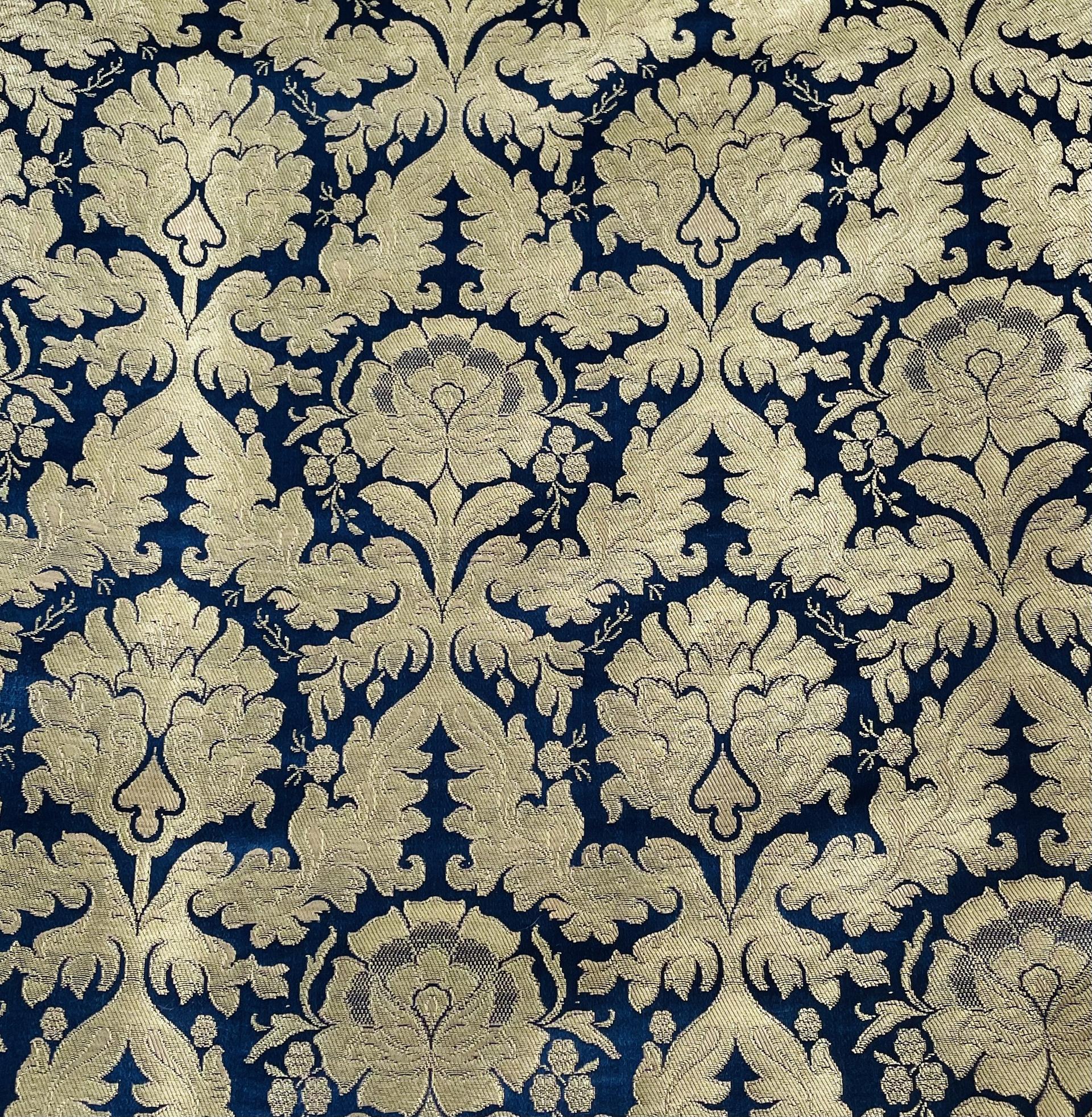 Metallic Brocade in Navy and Gold