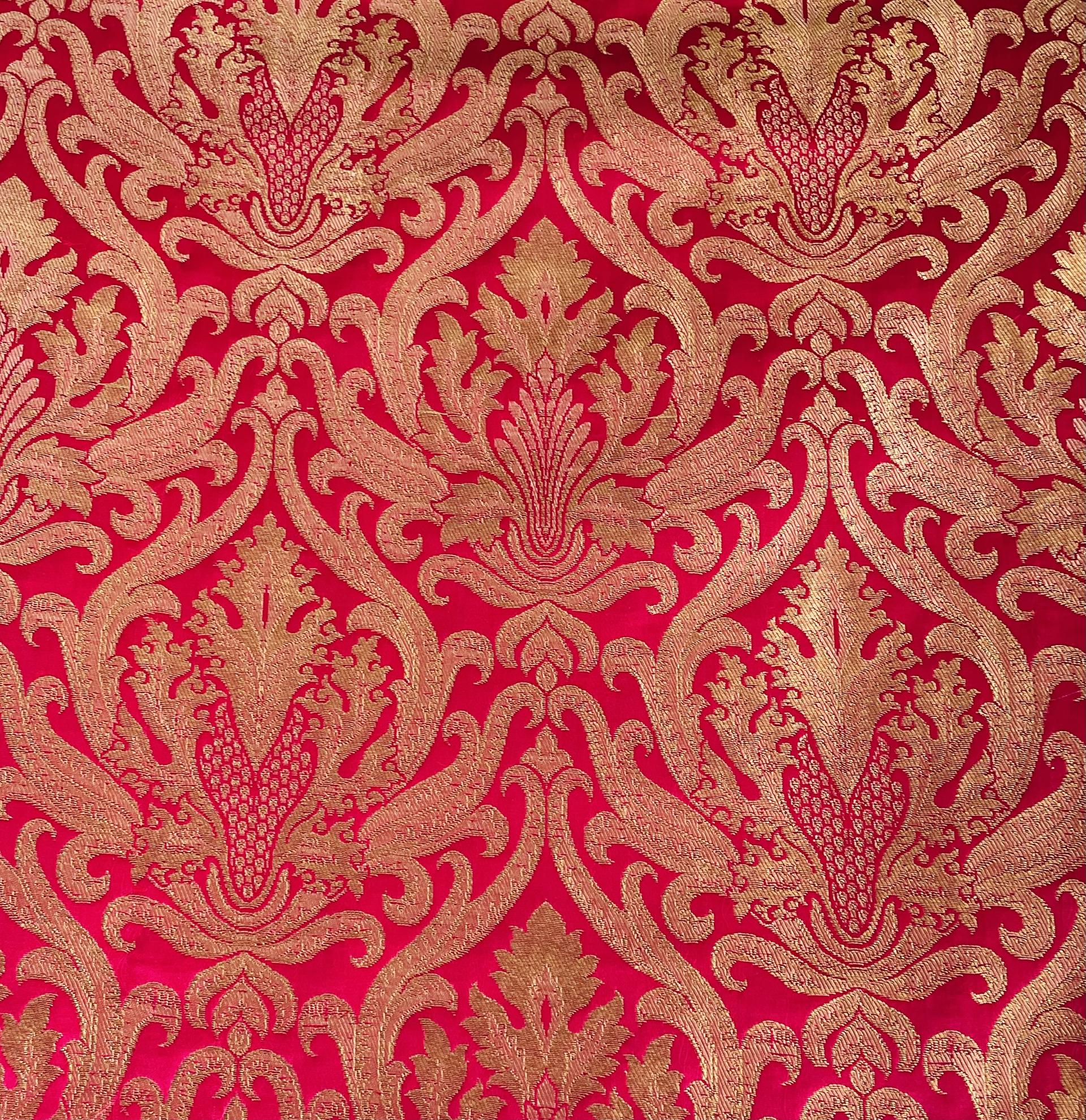 Metallic Brocade in Fuchsia and Gold Baroque Design