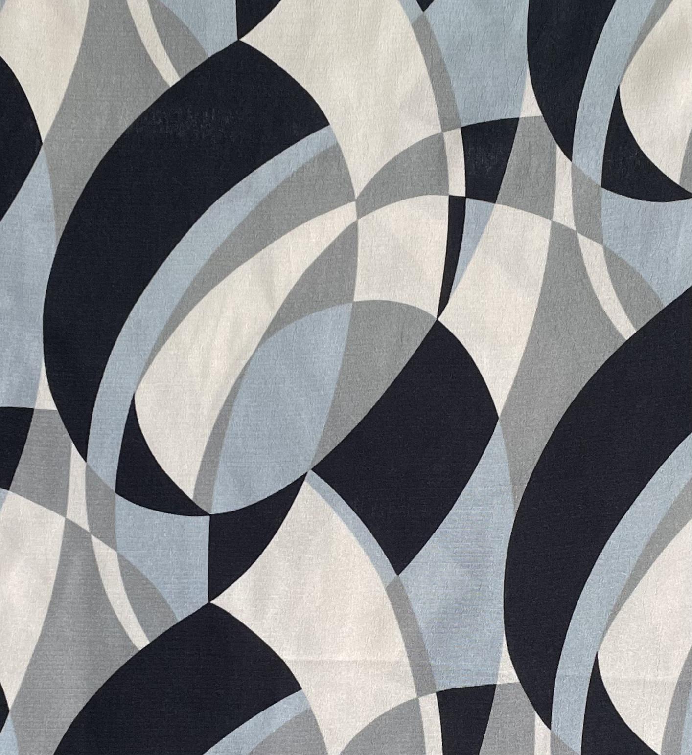 Made in Italy 100% Viscose Challis Deco Print in Gray Multi